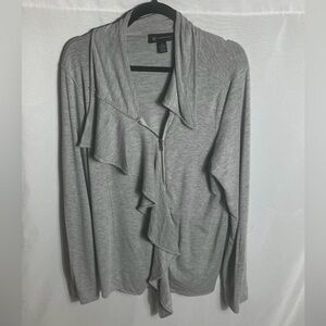 INC International Concepts Gray Ruffle Zip Front Top Women’s XL Modal Blend